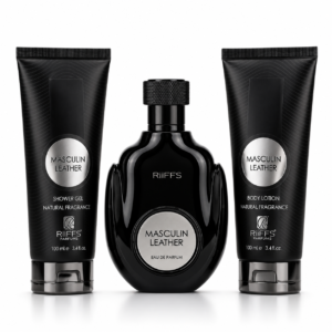 Подаръчен комплект Riiffs Masculin Leather EDP, 100ml + Душ гел, 100ml + Лосион за тяло, 100ml, Мъжки